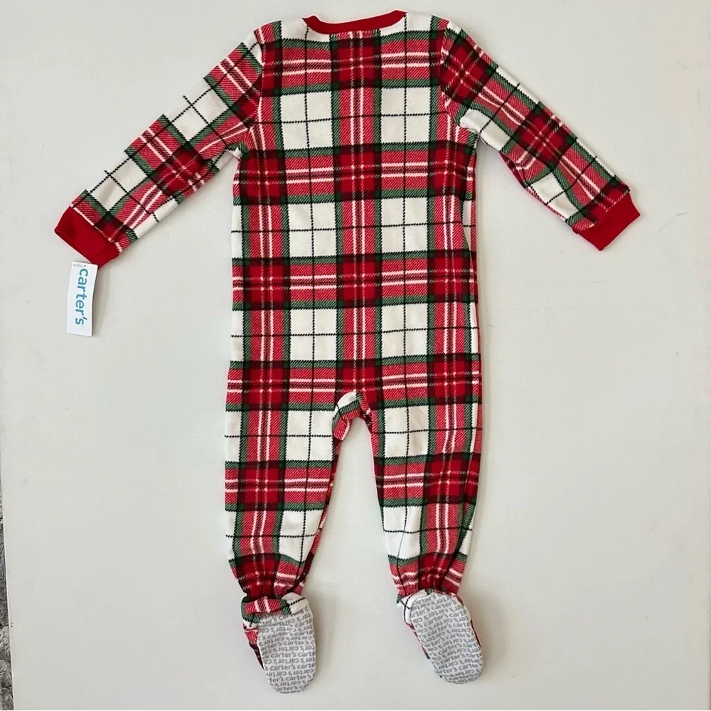 Carter's Red and White Plaid Footed One Piece Pajama Size 2T
